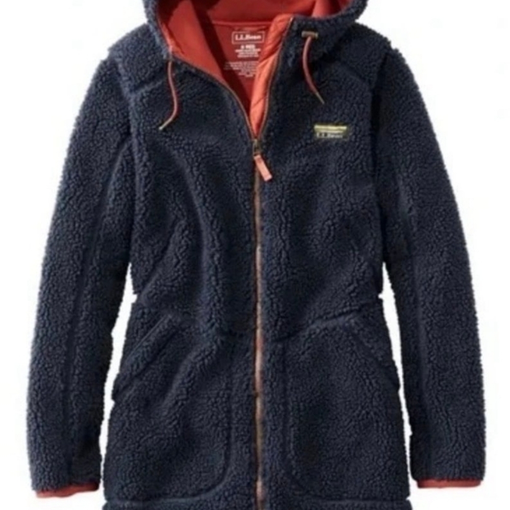 L.L. Bean Moutain Pile Navy Sherpa Jacket with Rust Accents